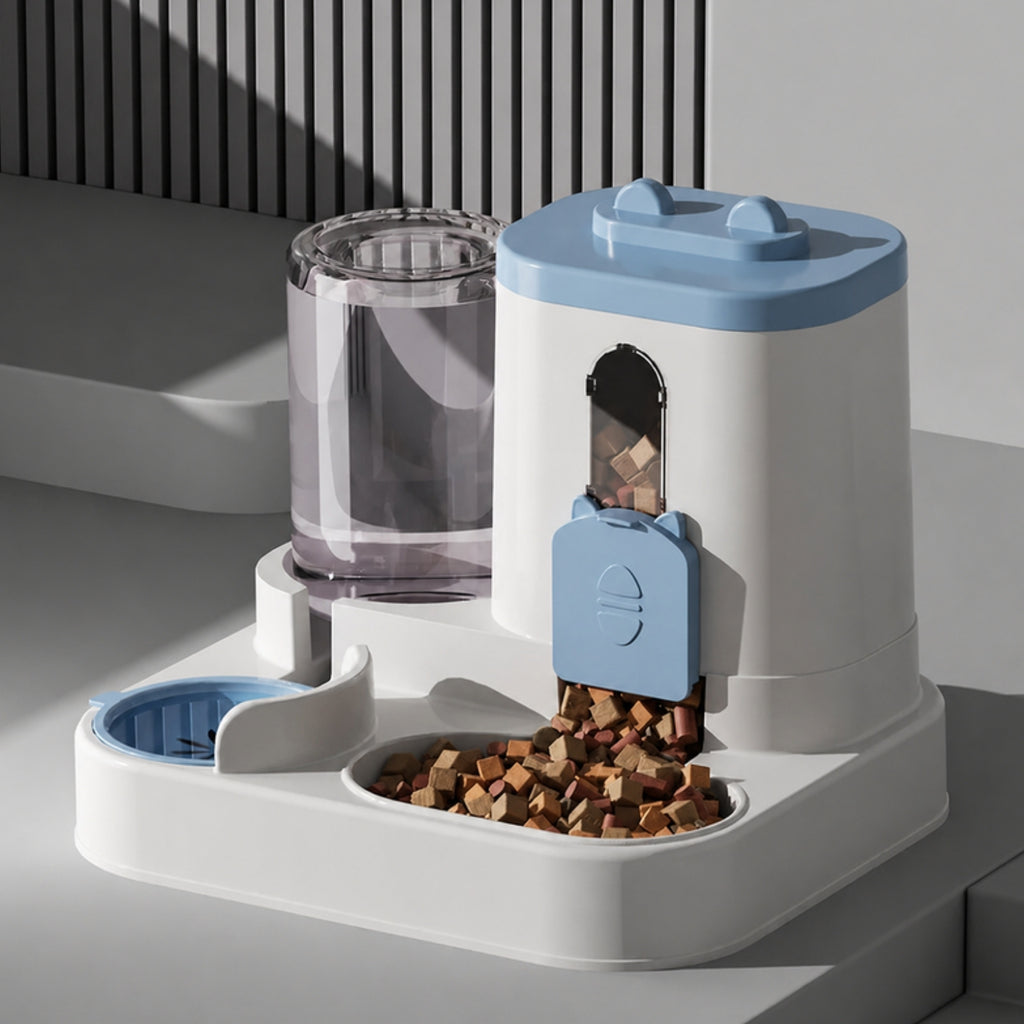 Distributeur croquettes et eau 2 en 1 – bleu