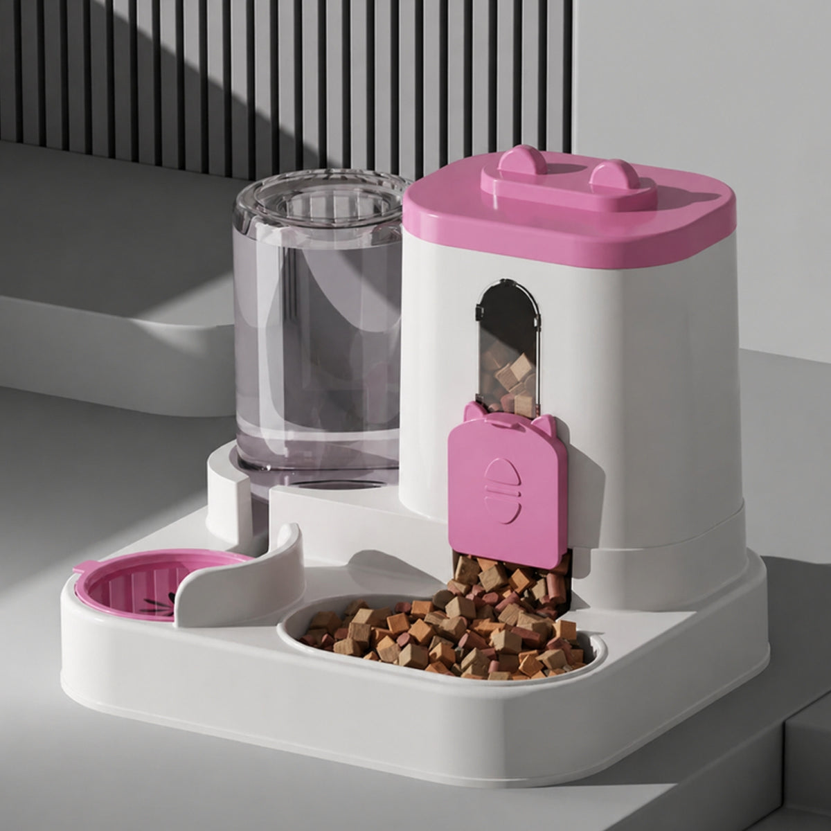 Distributeur croquettes et eau 2 en 1 – rose