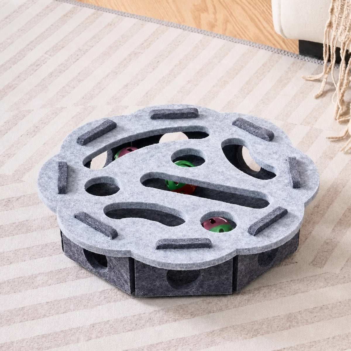 Boîte de jeu en feutre grise ronde