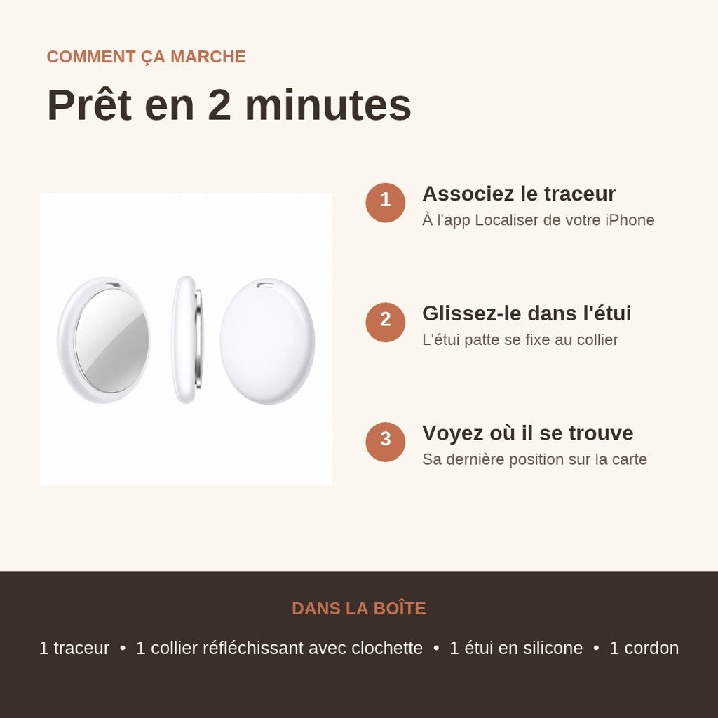 Comment ça marche et contenu de la boîte du collier traceur