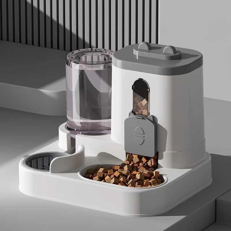 Distributeur croquettes et eau 2 en 1 – gris